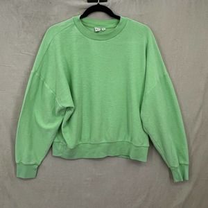 Gap Sweatshirt Womens Large Green Reverse Terry Knit Crew Neck Cropped Pullover